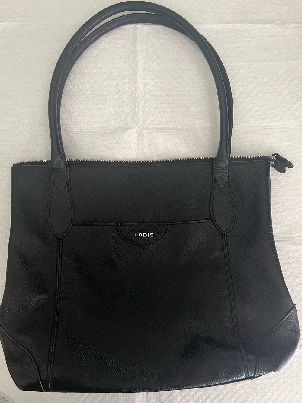 Lodis Black Leather Double-Handle Tote